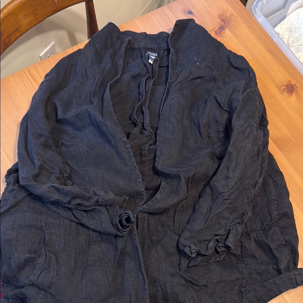 Eileen Fisher 100% Linen Black Open Cardigan